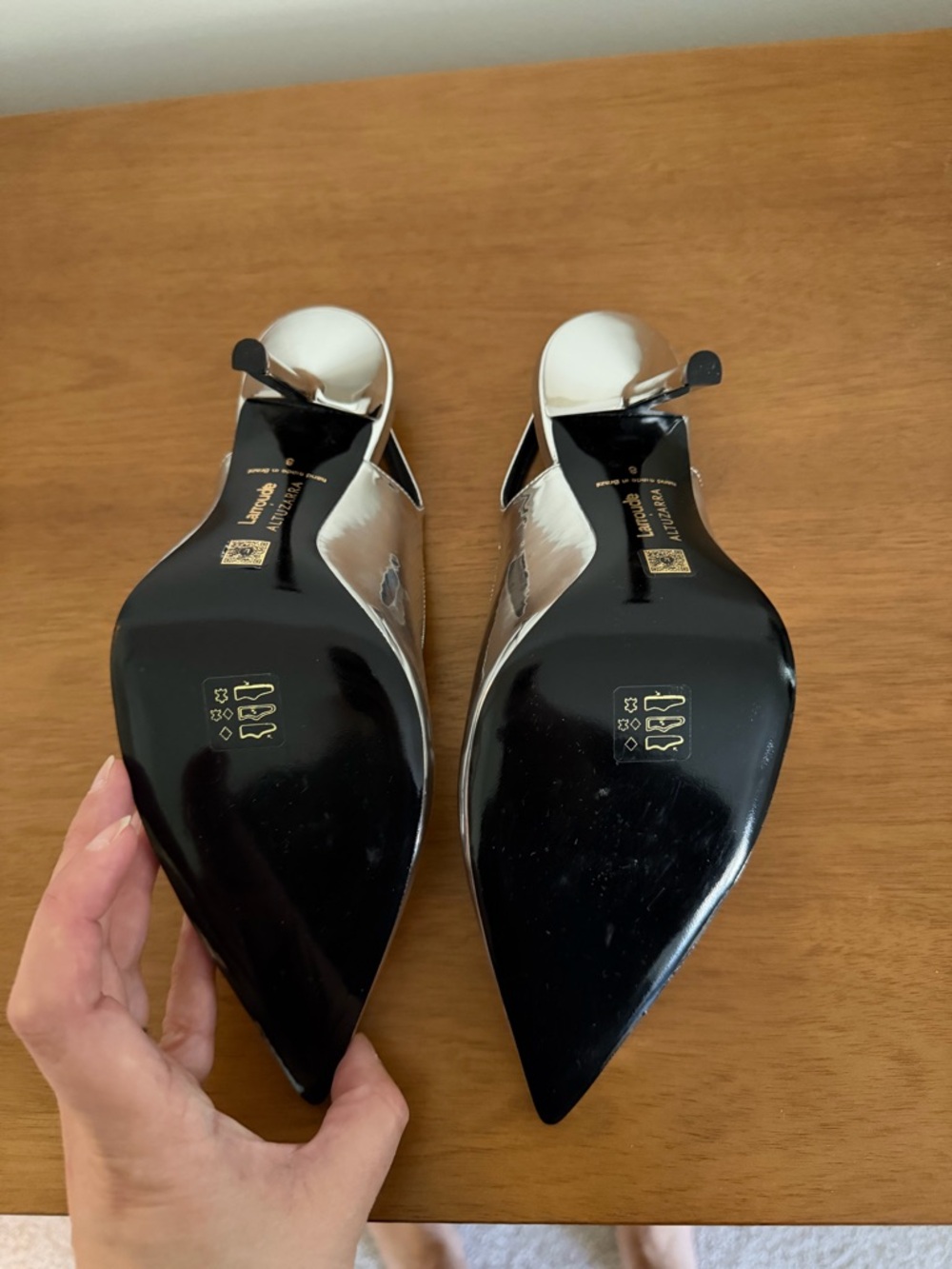 Larroude x Altuzarra Silver Pointed-Toe Slingback Stiletto Heels - Picture 7 of 8
